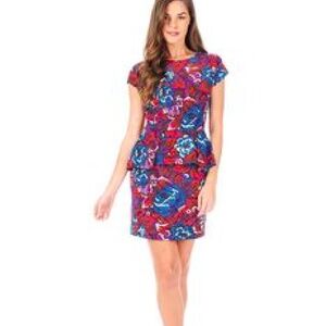 Dolce Vita Chaya Silk Peplum Floral Short Mini Dress Red Blue Size XS $195